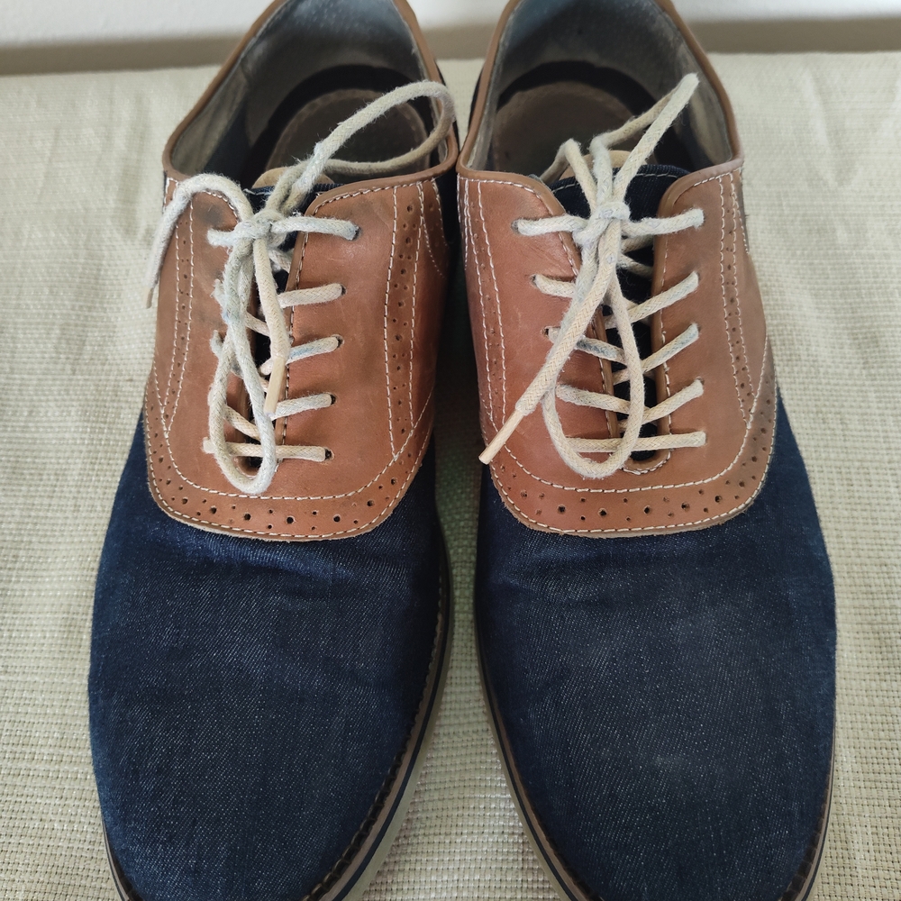 Men's Brown Leather and Blue Denim Derby Shoes